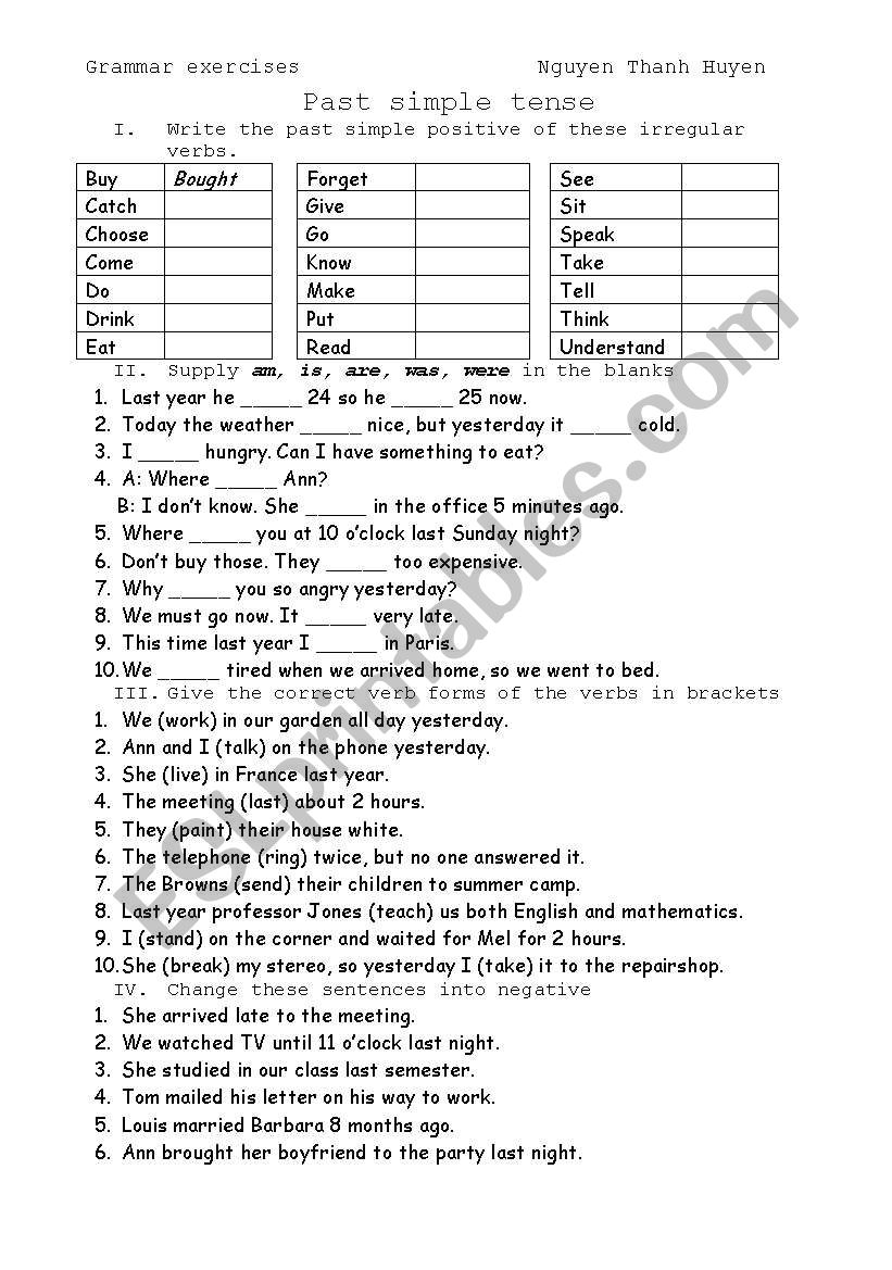 past simple tense worksheet