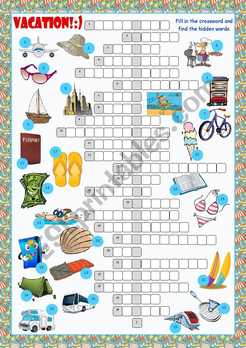 Vacation Crossword Puzzle worksheet