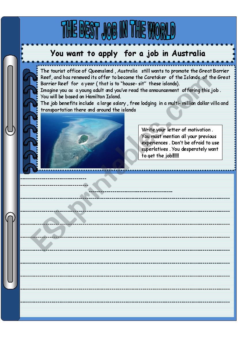 The best job in the world worksheet