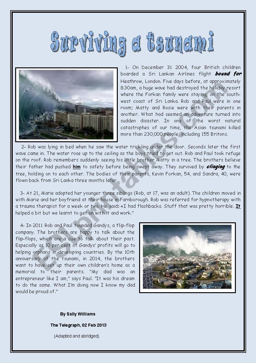 Surviving a Tsunami worksheet