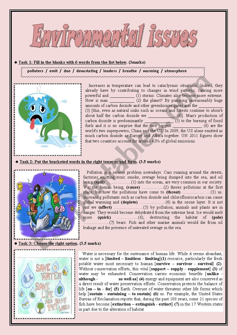 Environmental issues worksheet