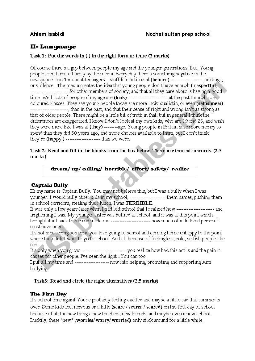 school life worksheet