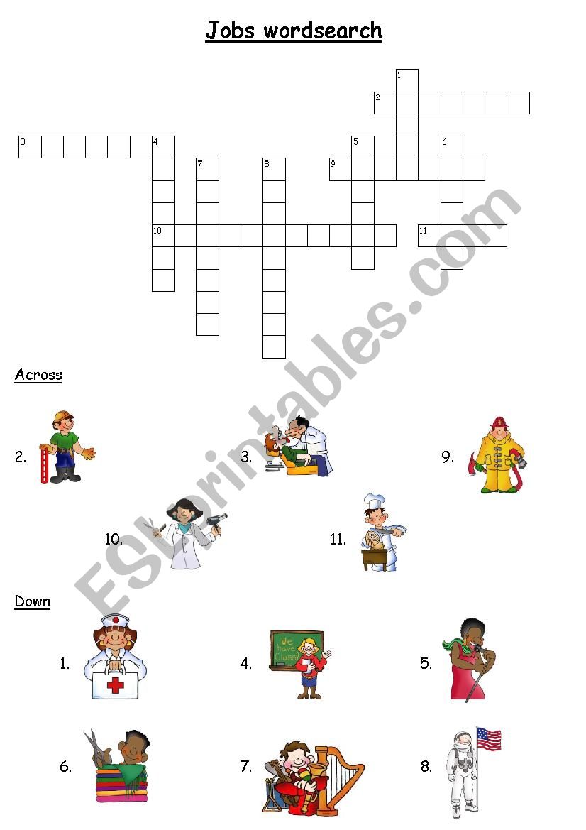 jobs crossword worksheet