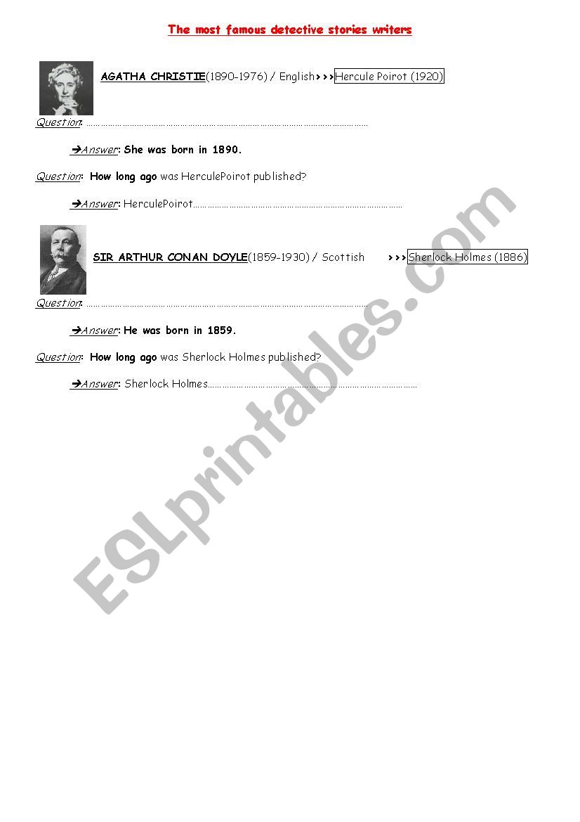 Detective stories writers worksheet