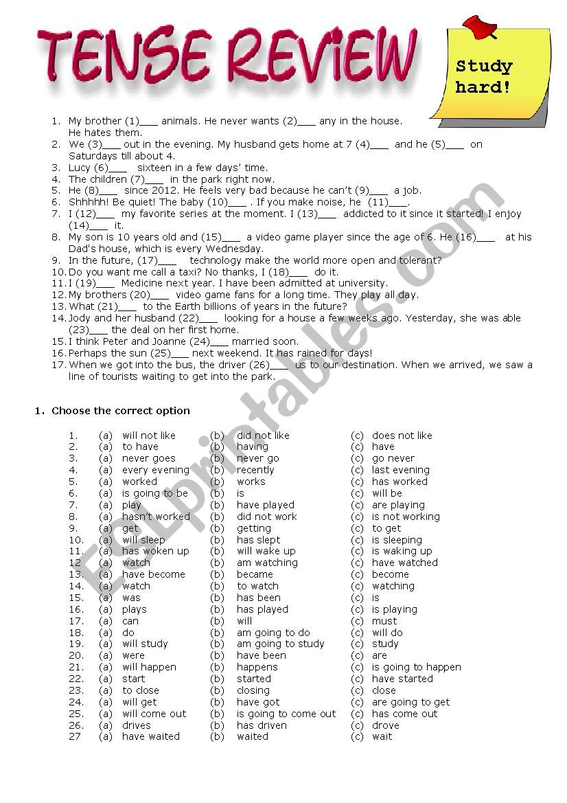 Tense Review worksheet