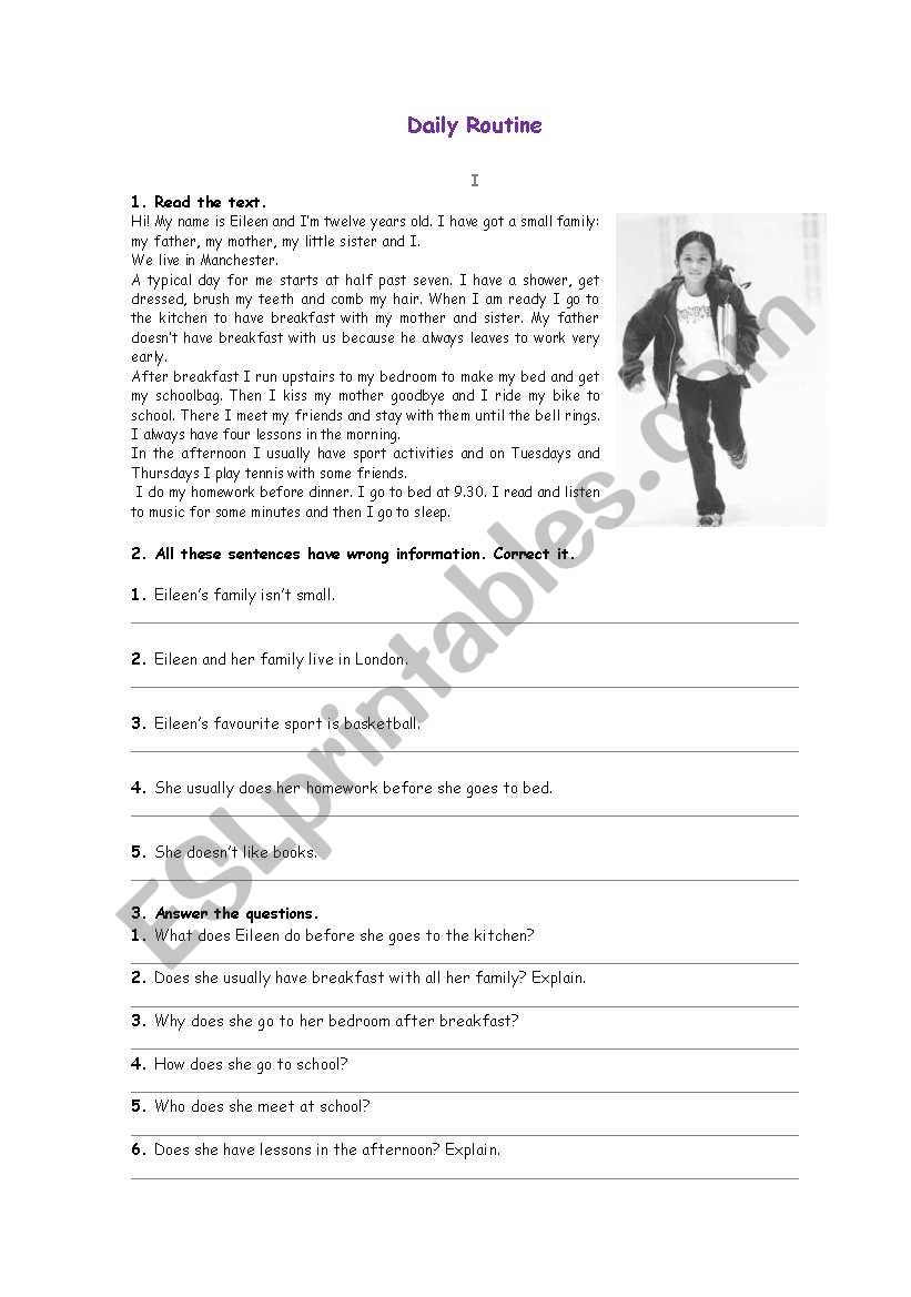 Daily routine worksheet