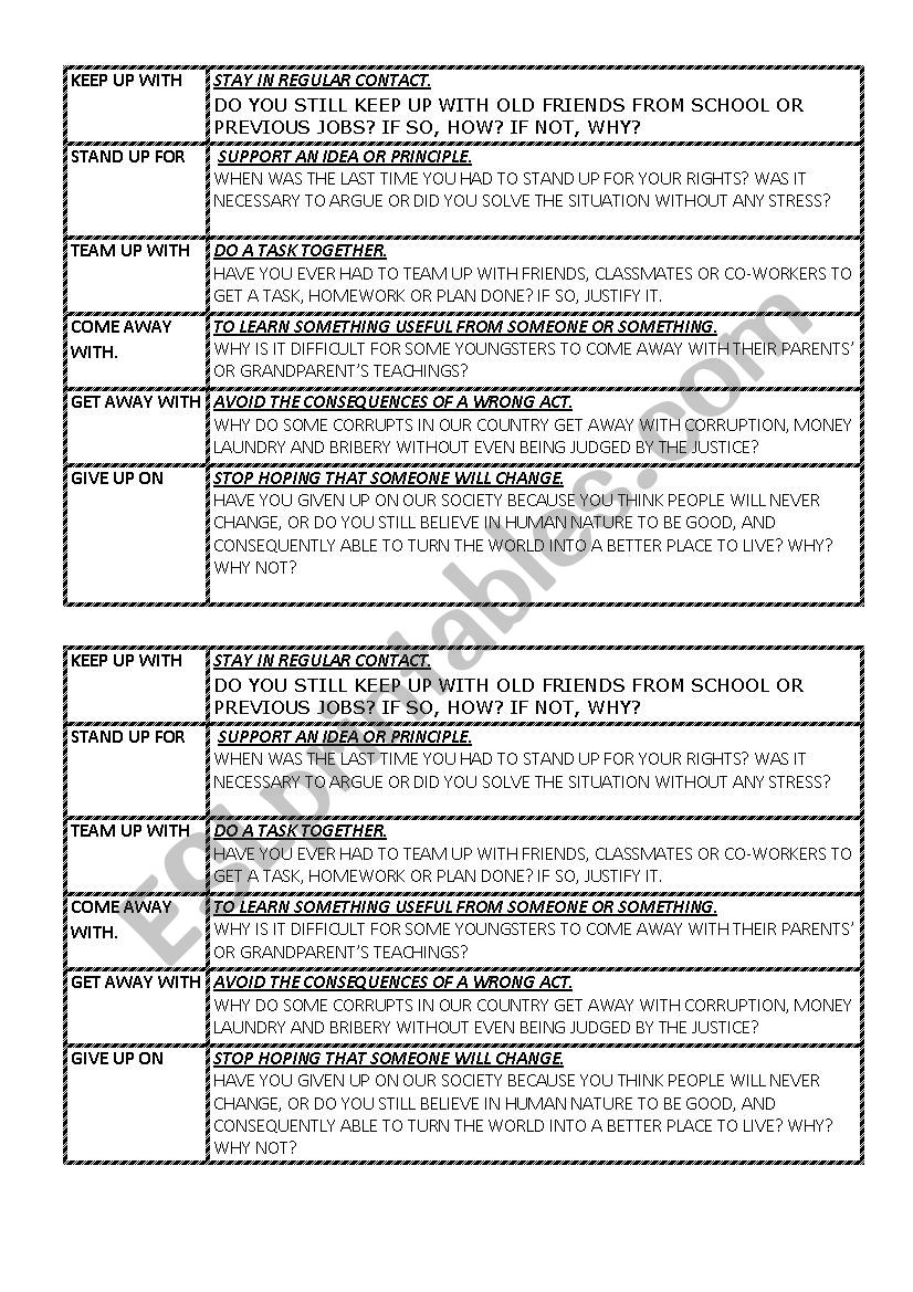 phrasal verbs grid worksheet