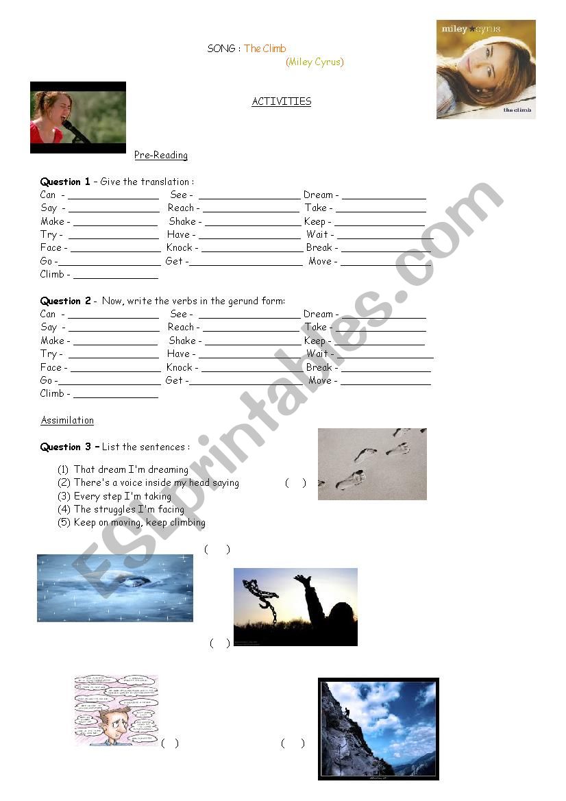 The Climb Song worksheet