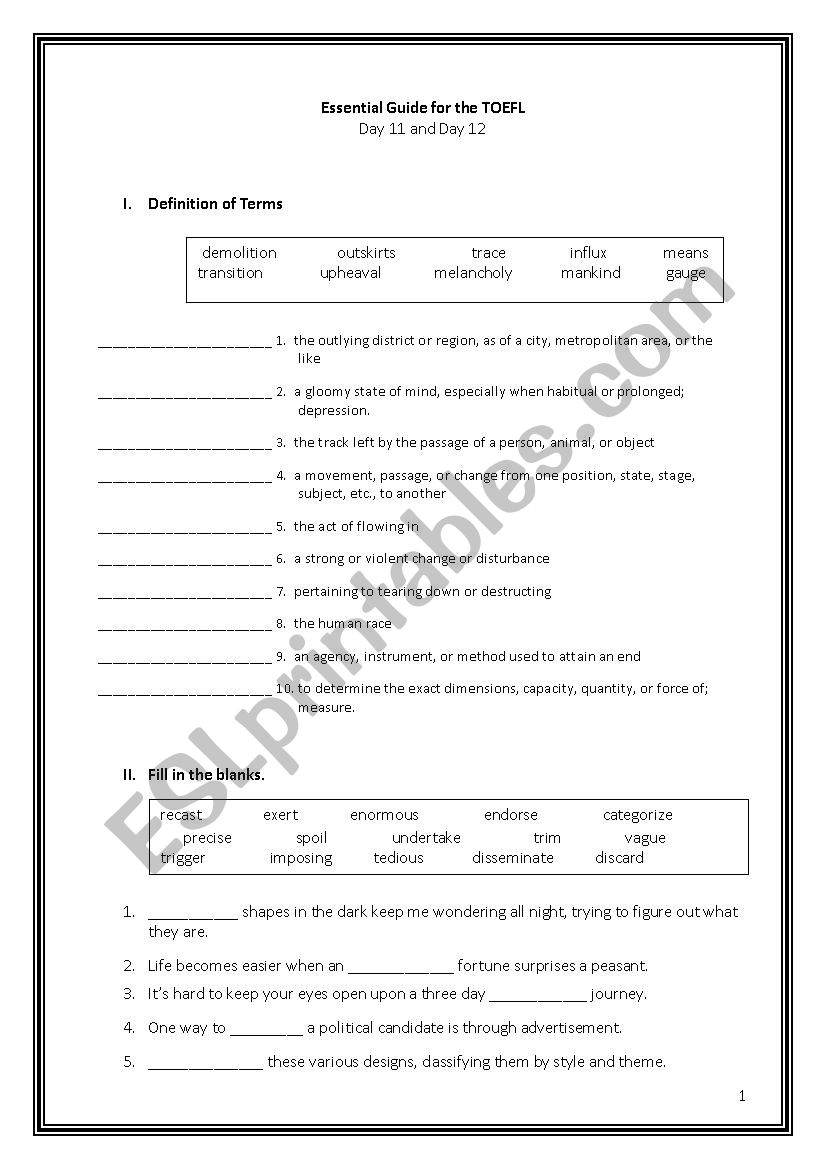 ETS Essential Guide for the TOEFL Vocabulary Day 11-12