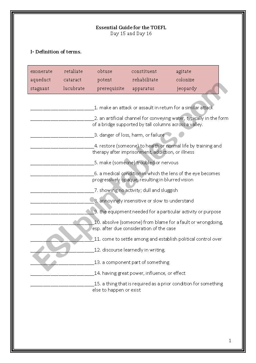 ETS Essential Guide for the TOEFL Vocabulary Day 15-16