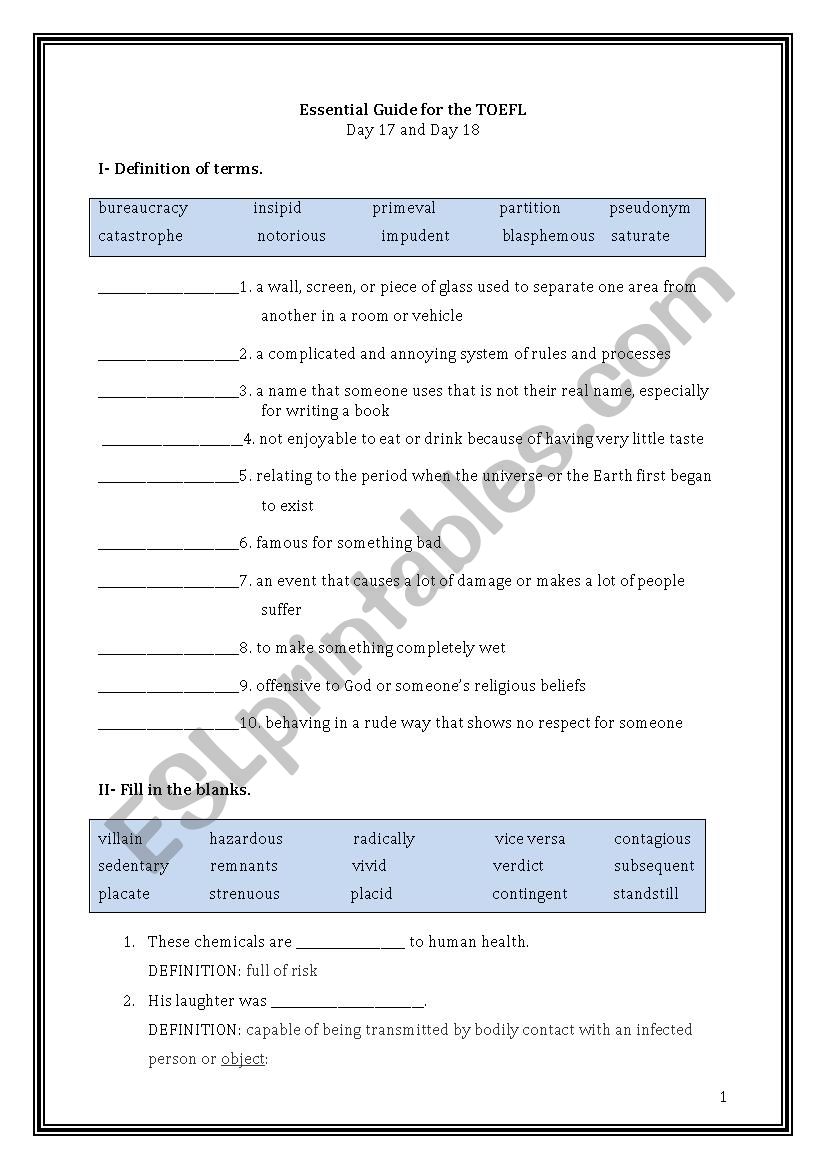 ETS Essential Guide for the TOEFL Vocabulary Day 17-18