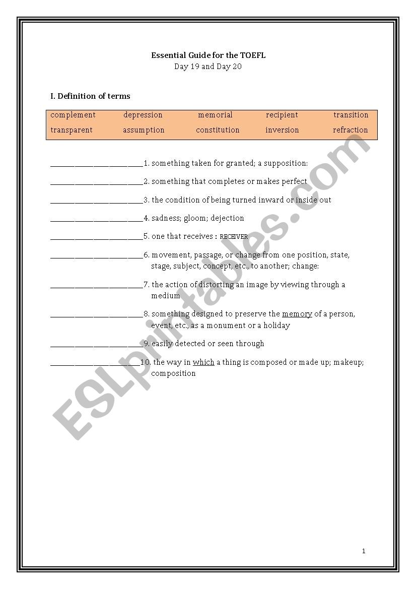 ETS Essential Guide for the TOEFL Vocabulary Day 19-20