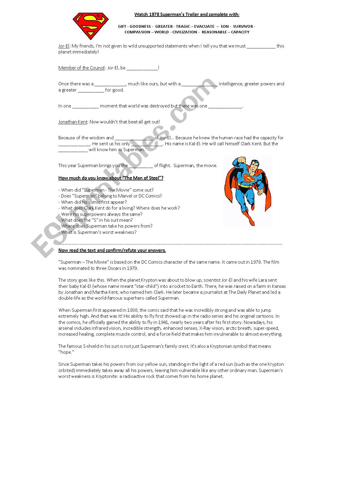 Superman Trailer - Activity  worksheet