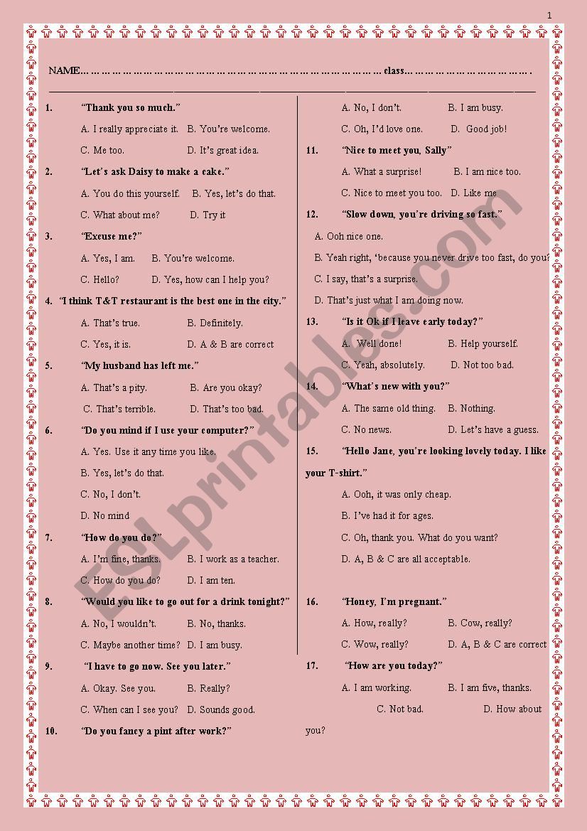 english test worksheet