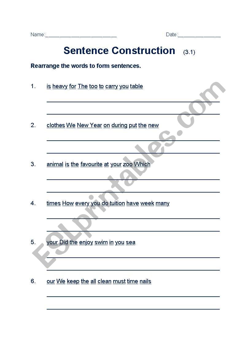 Sentece Construction worksheet