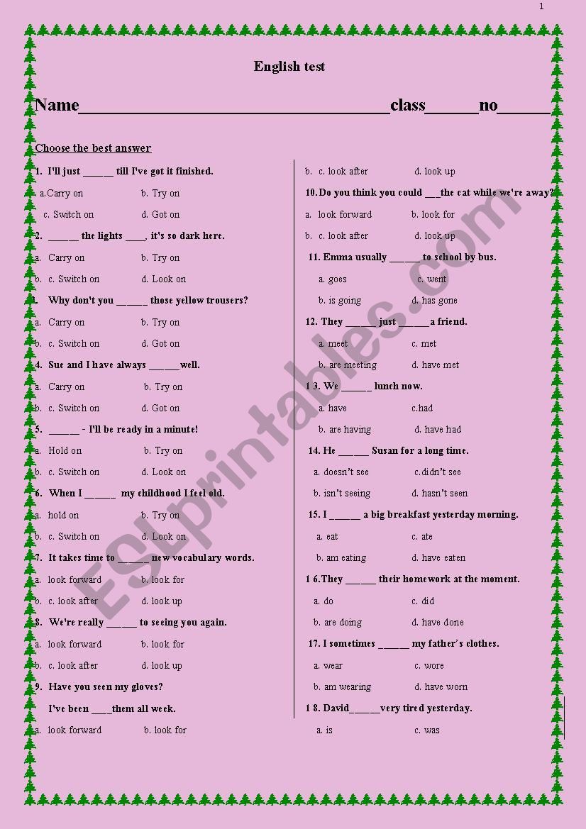 English test2 worksheet