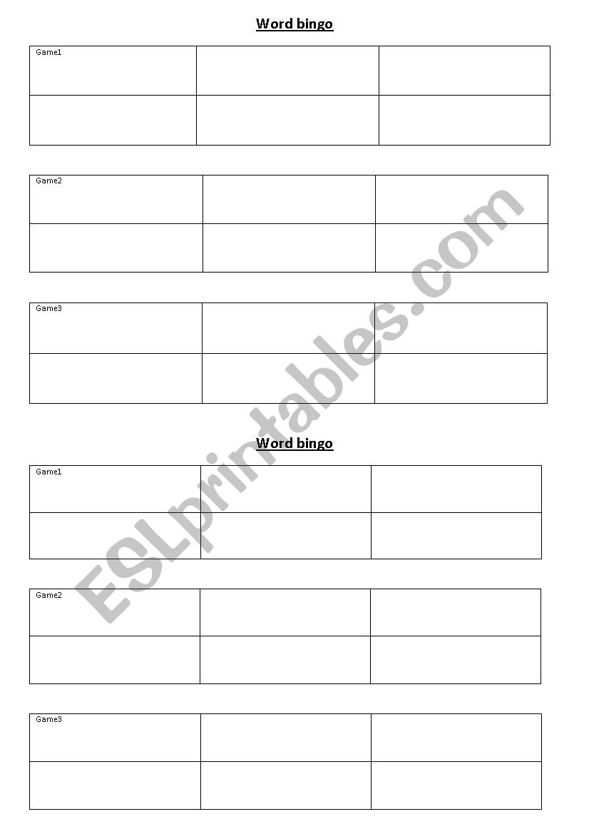 word bingo worksheet