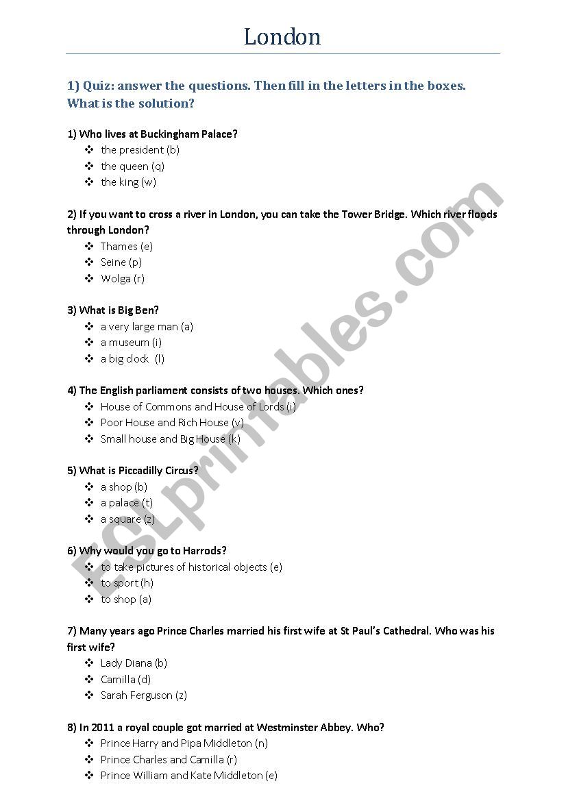 London worksheet