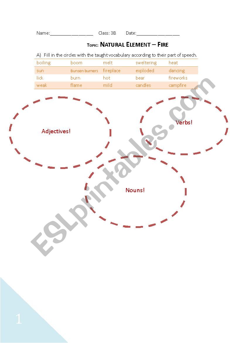 Natural Element - Fire (Worksheet)