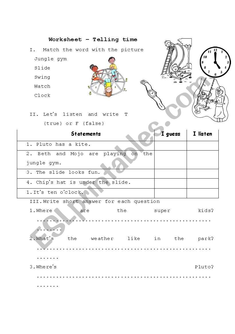 telling time worksheet