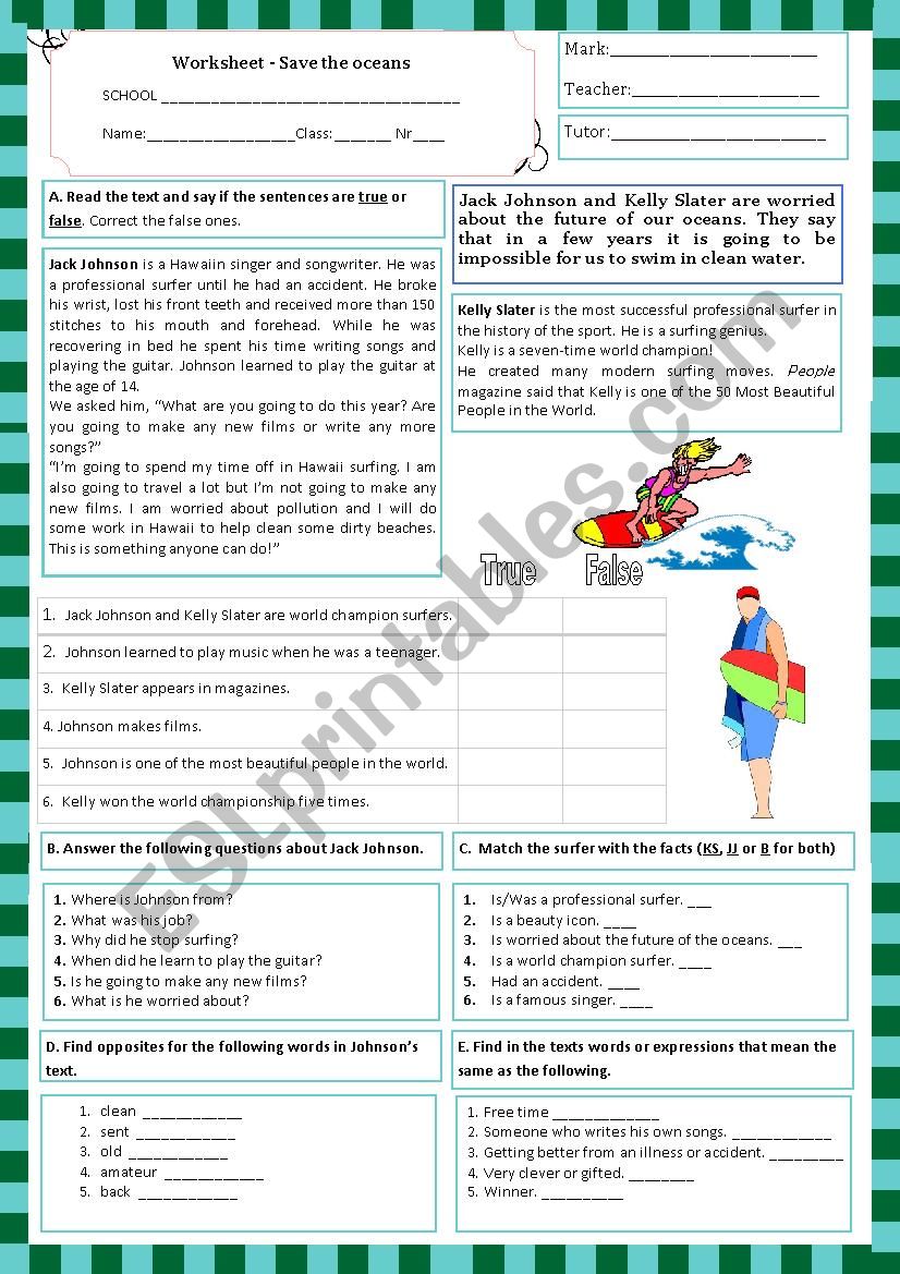 worksheet- Save the oceans (11.06.13)