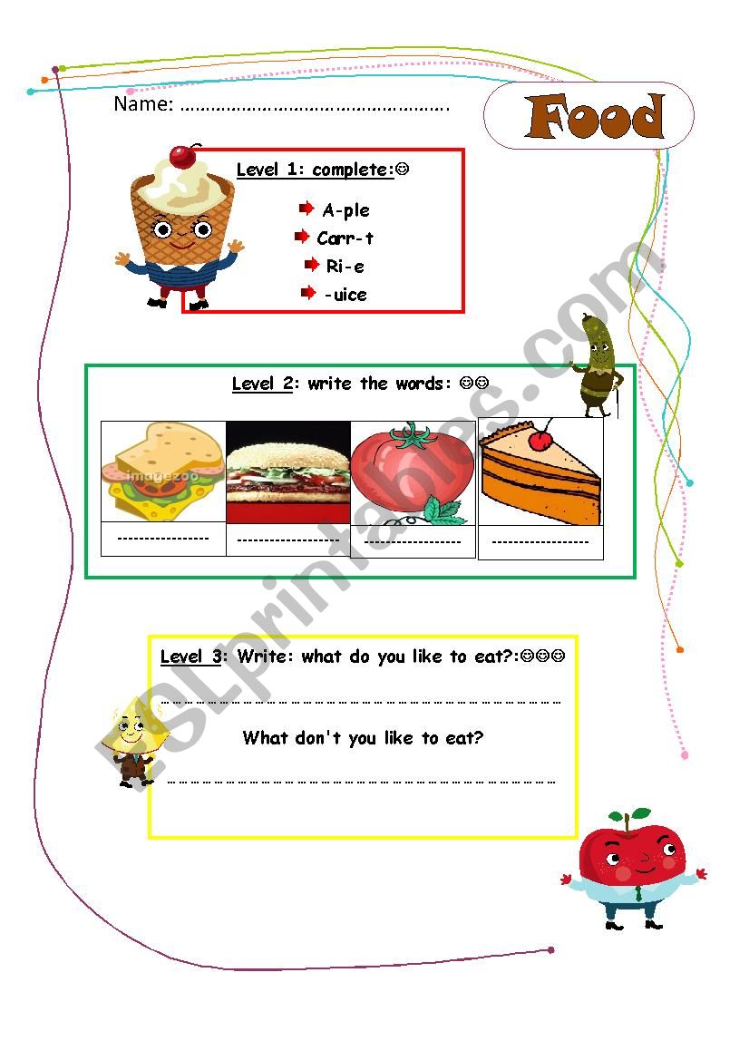 food worksheet