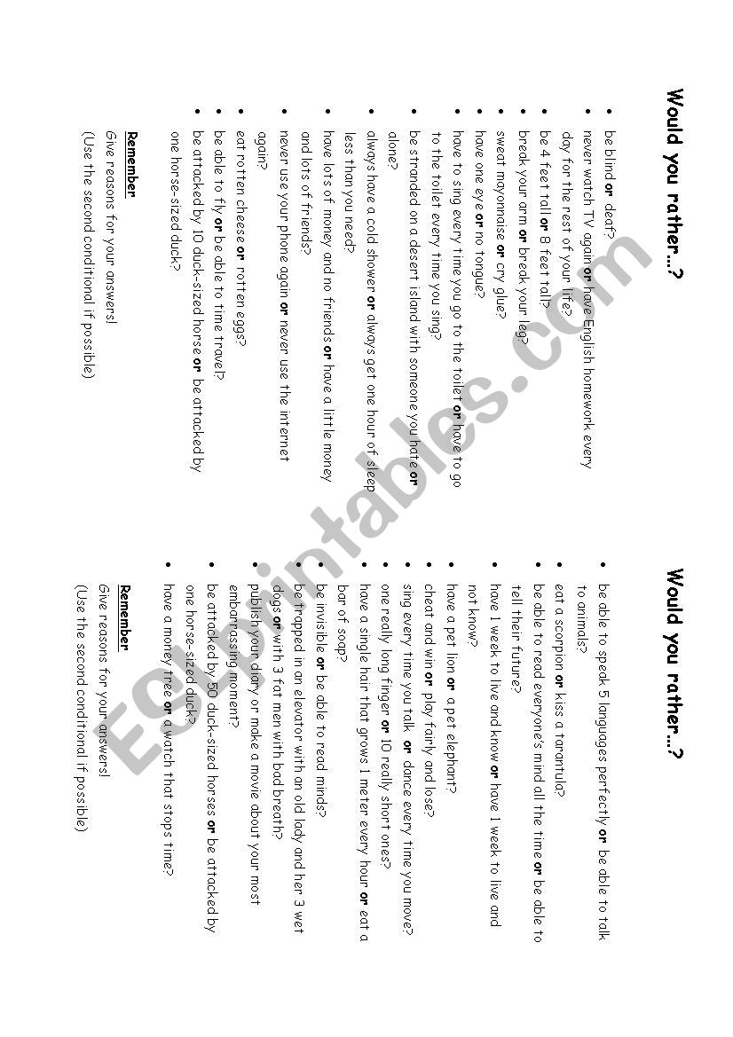 Would You Rather...? worksheet