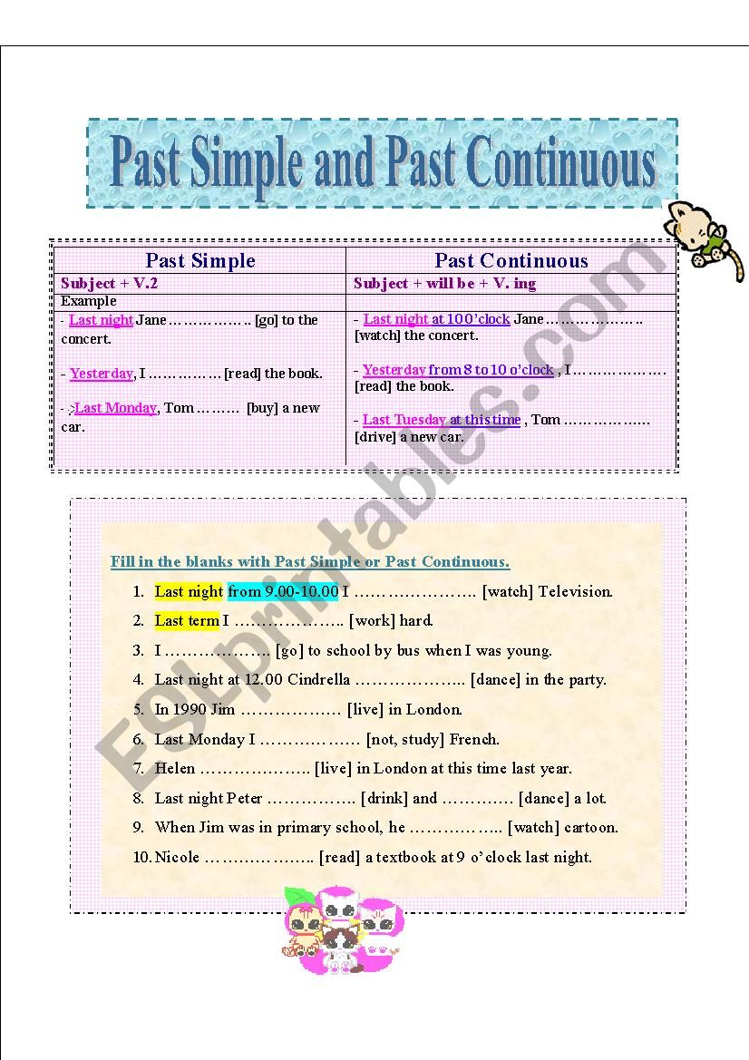 past simple and continuous worksheet