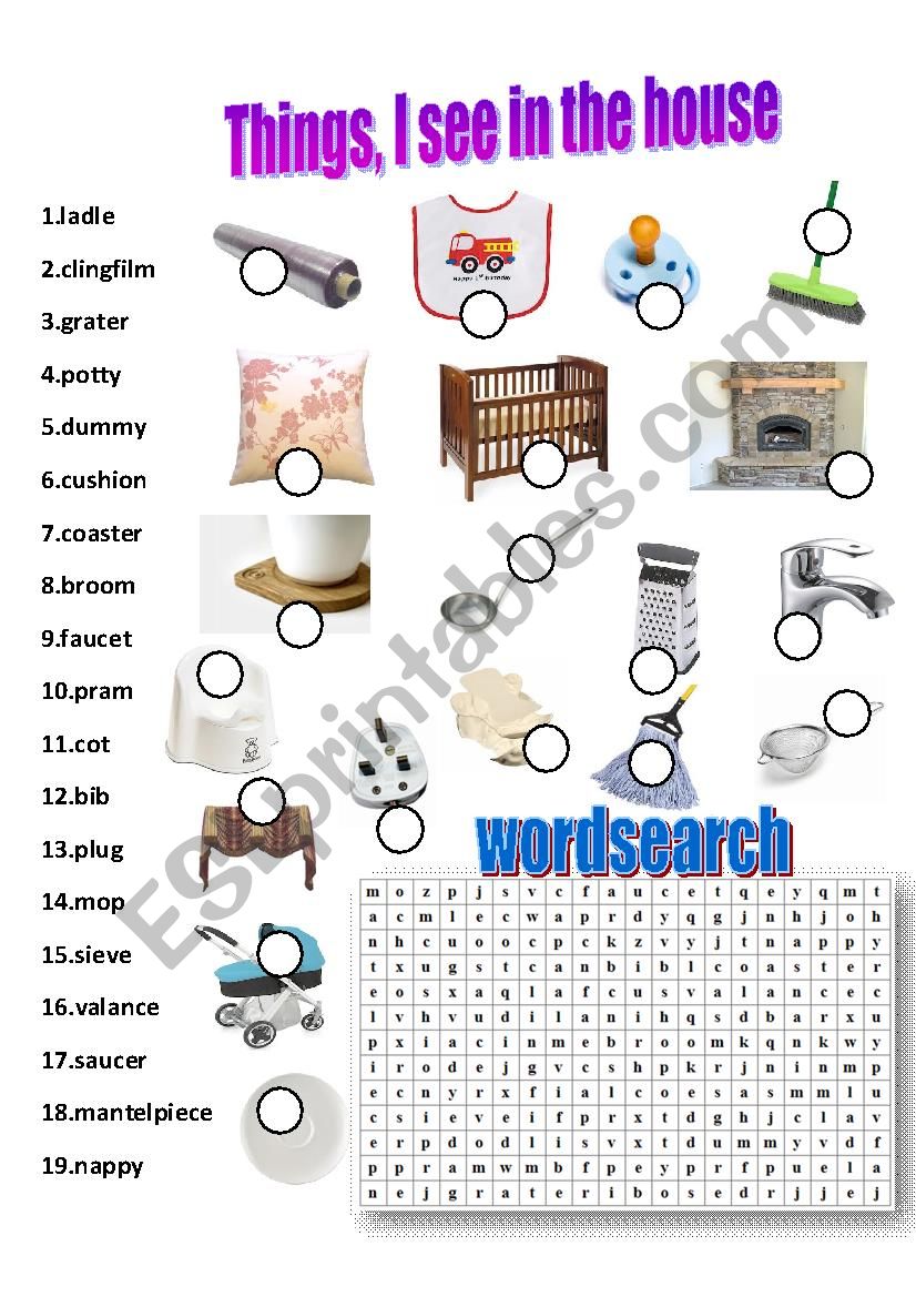 Things,I see in the house. worksheet