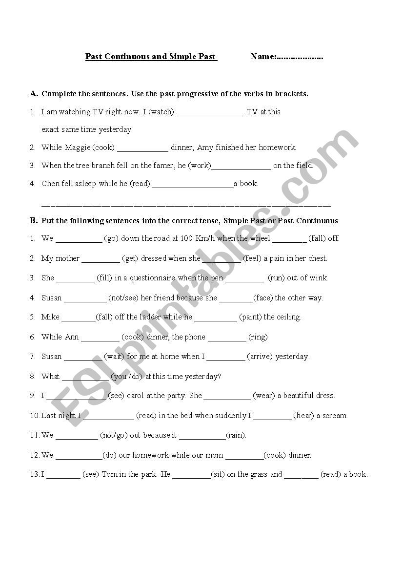 past continous-past tense worksheet