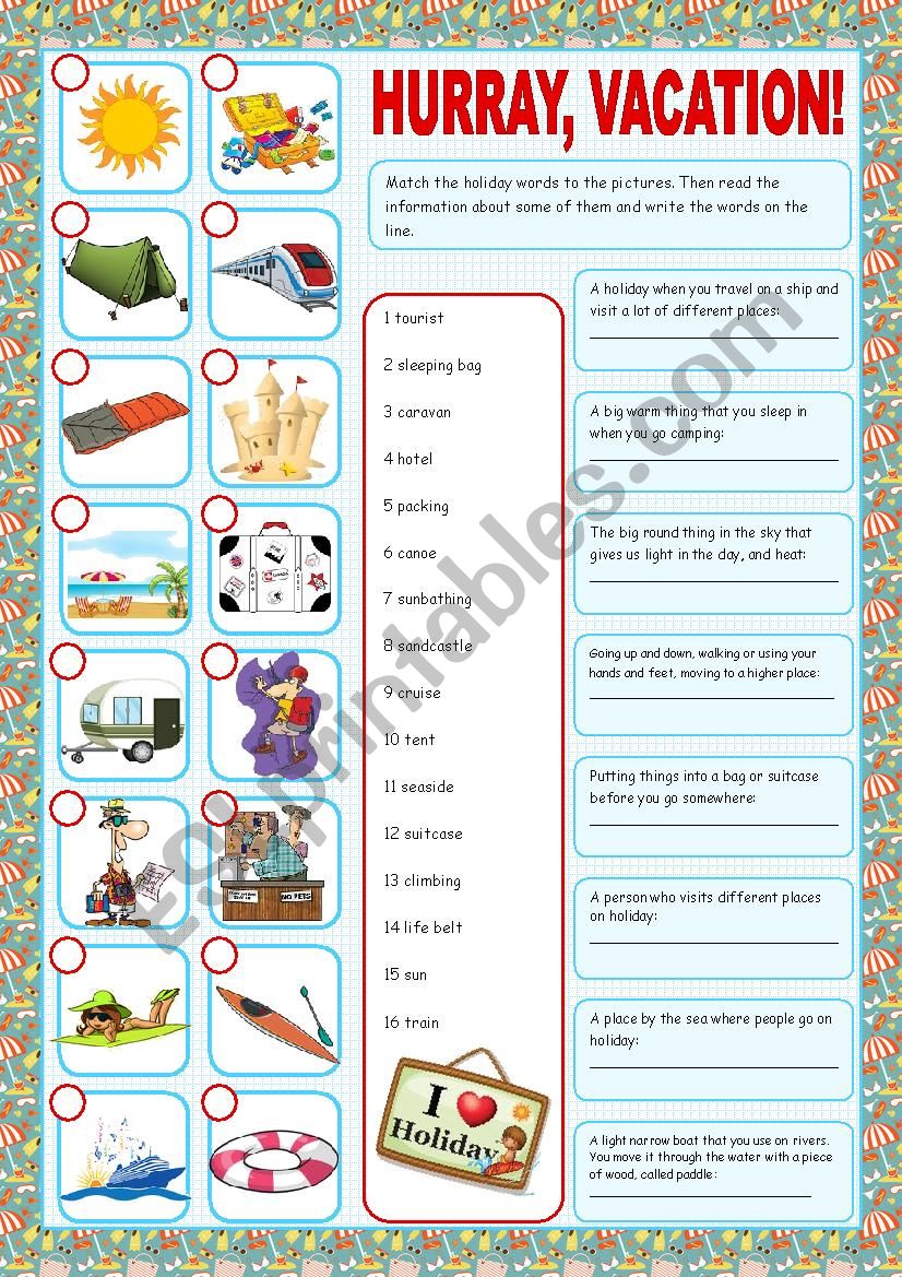 Vacation (Matching exercises) worksheet