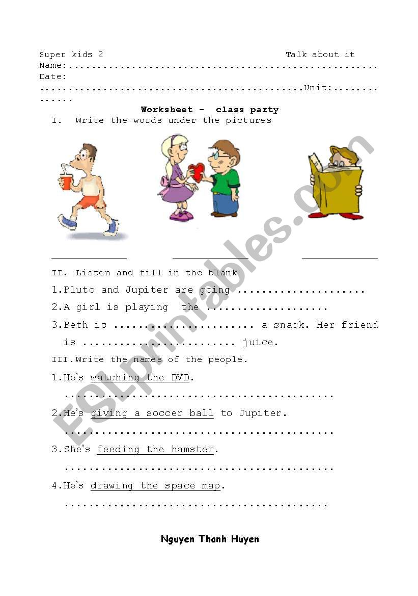 Class party worksheet