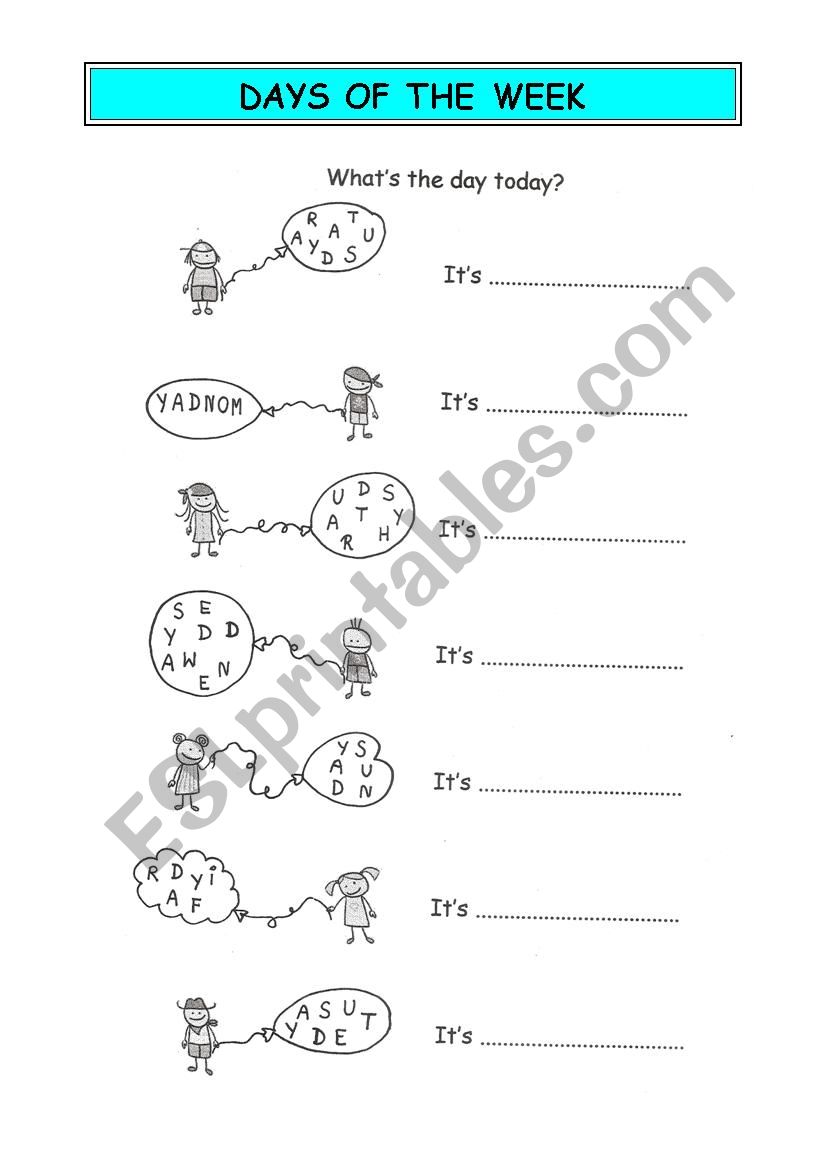 Days of the week worksheet