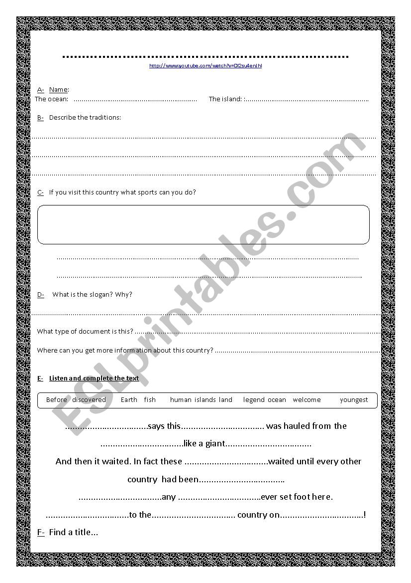 NEW ZEALAND ADVERT worksheet