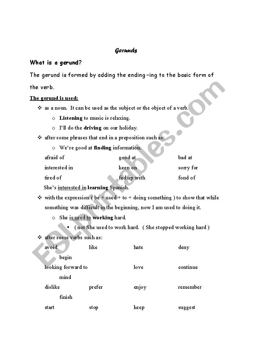 Gerunds worksheet