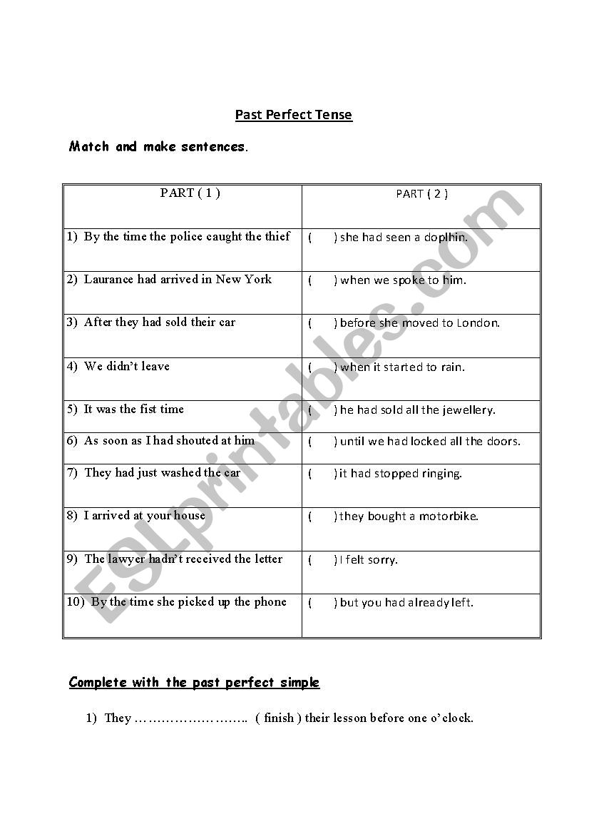 Past Perfect Exercises worksheet