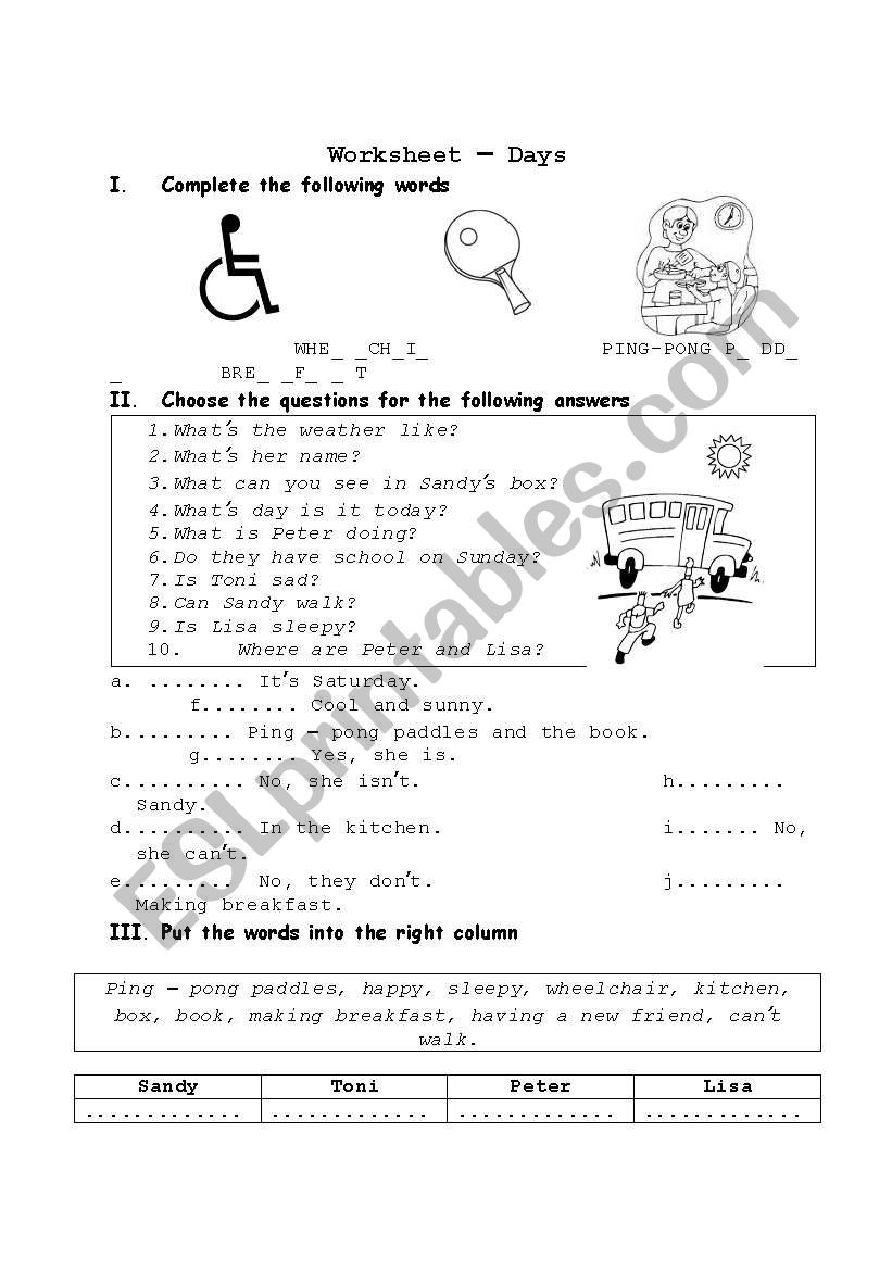 Days worksheet