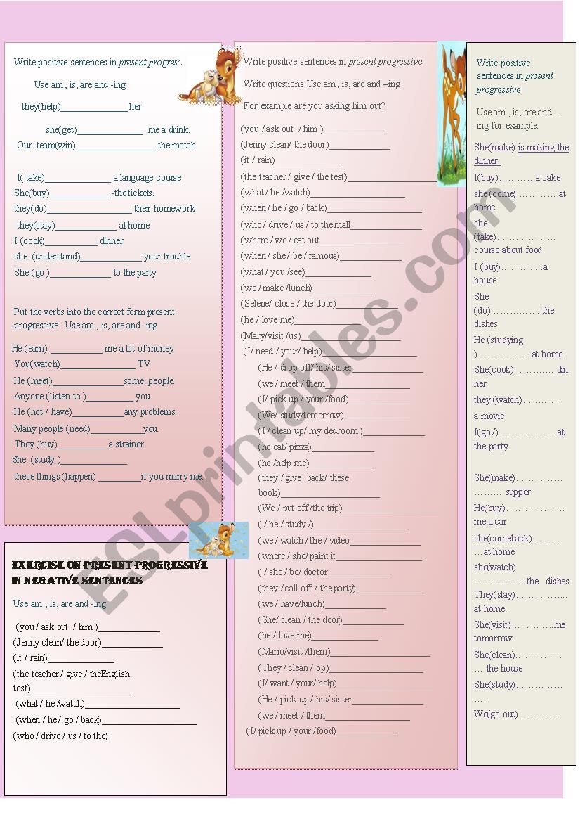 present continouos worksheet