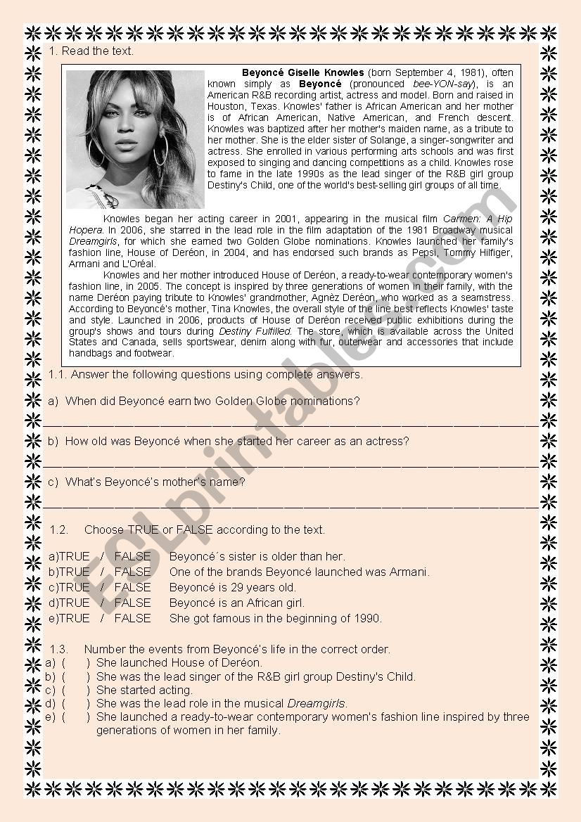 biography beyonc worksheet