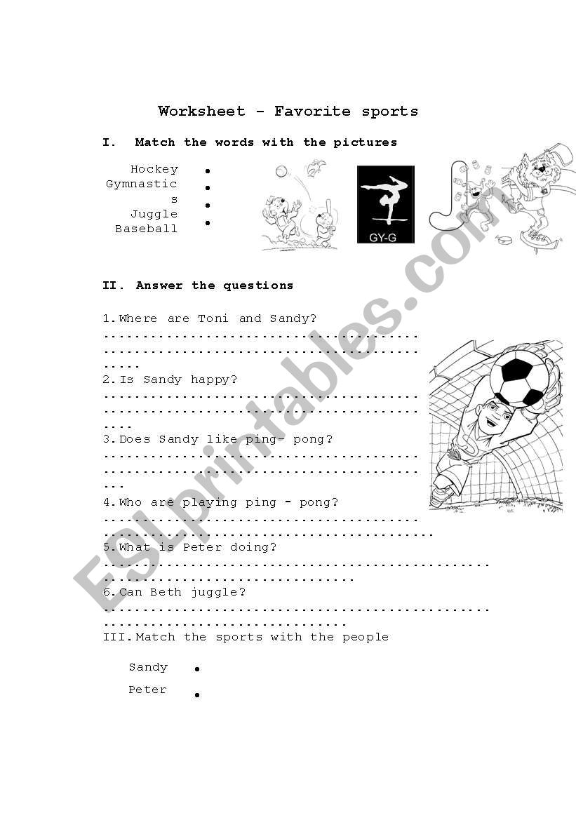 Favorite sports worksheet