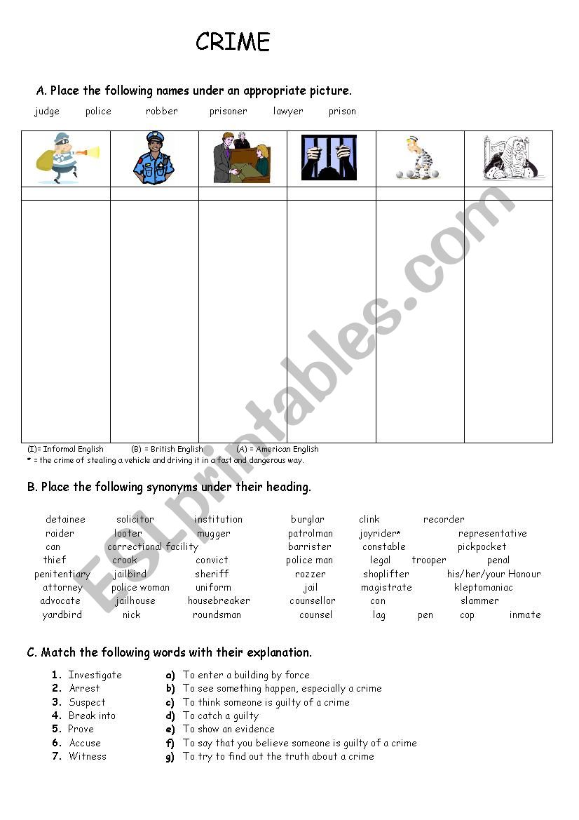 Crime worksheet