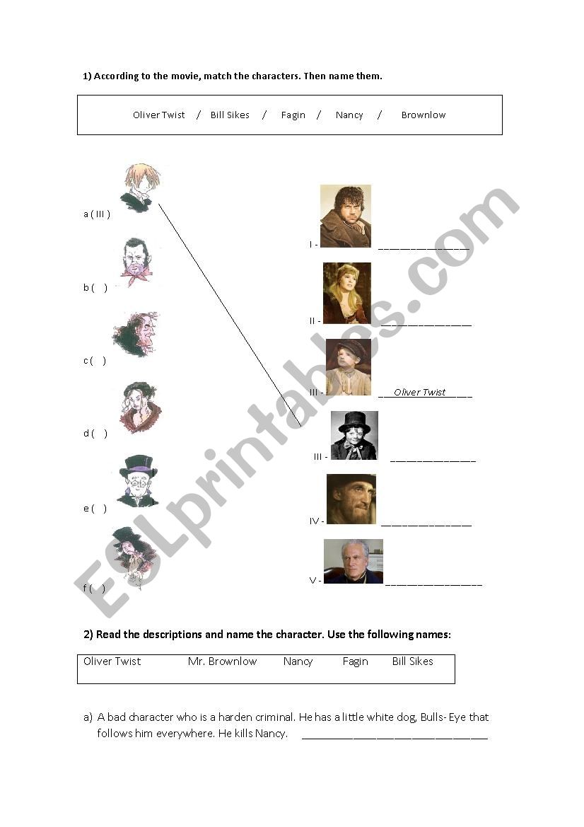 Oliver Twist (1968 movie) worksheet