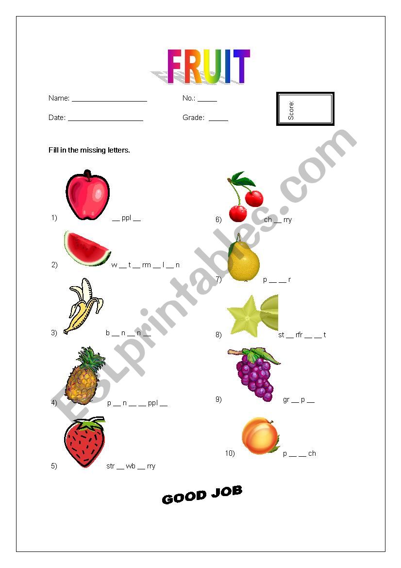 Fruit worksheet