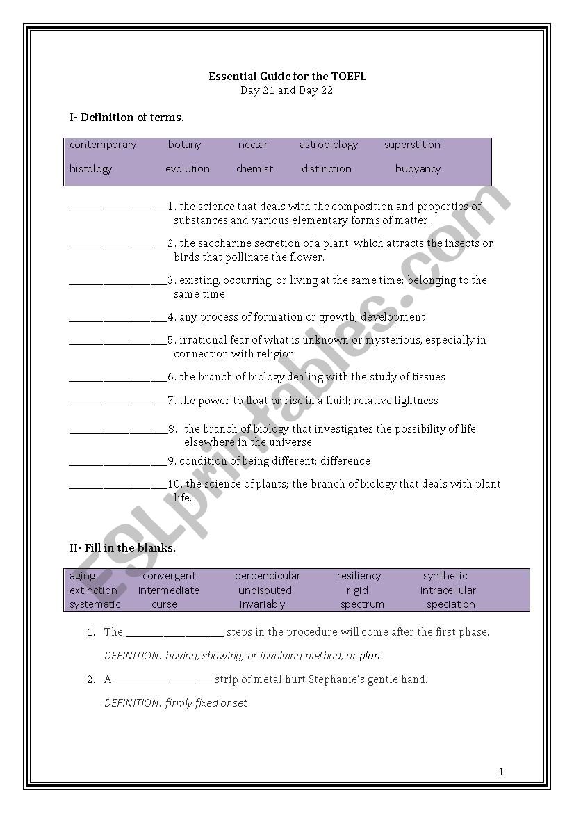 ETS Essential Guide for the TOEFL Vocabulary Day 21-22