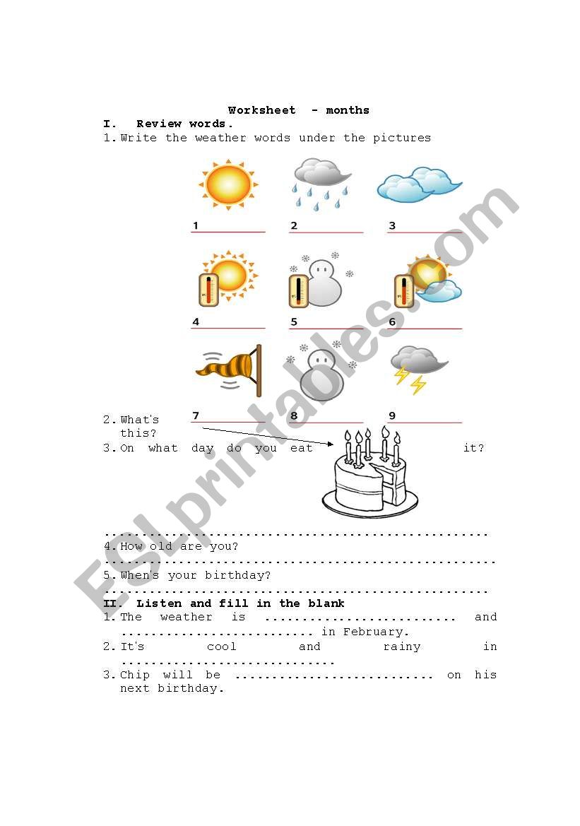 Months worksheet