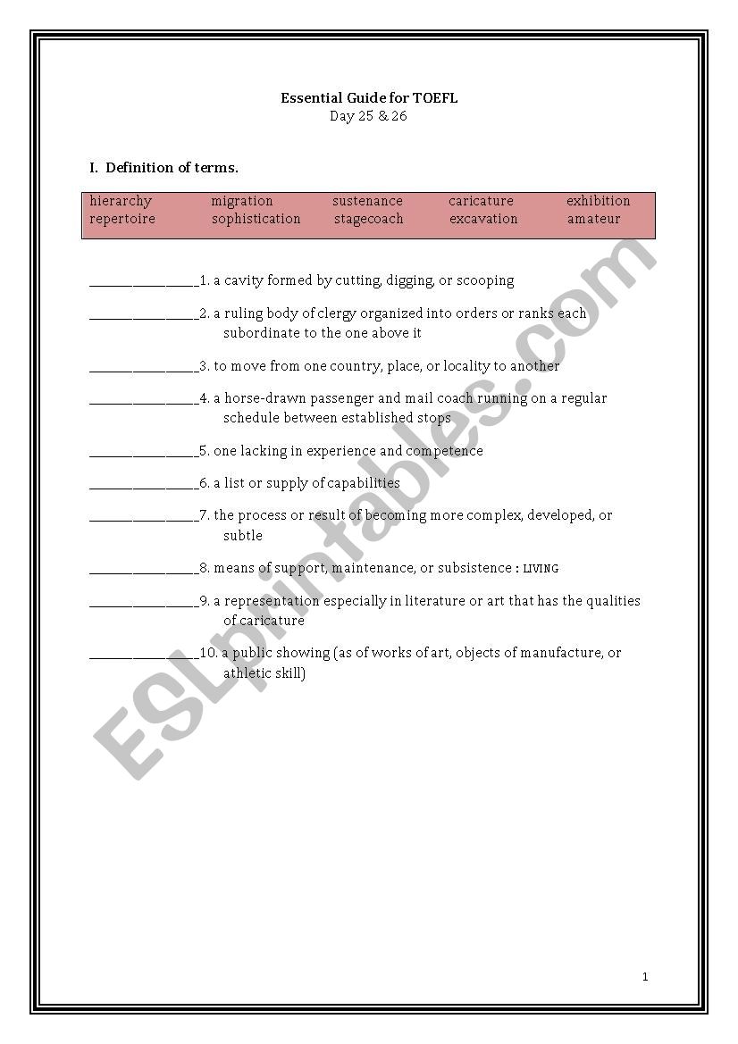 ETS Essential Guide for the TOEFL Vocabulary Day 25-26