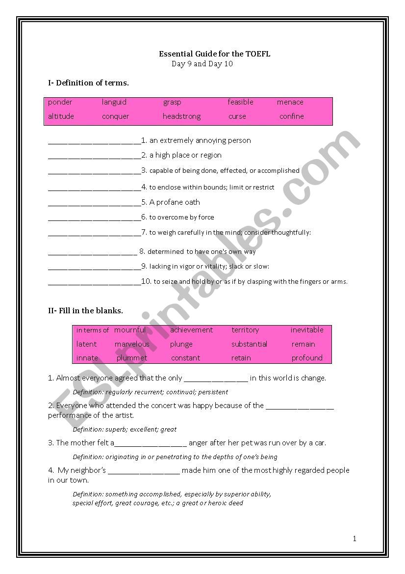 ETS Essential Guide for the TOEFL Vocabulary Day 9-10