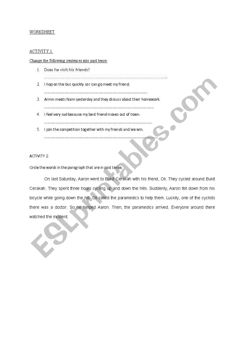 Simple Past Tense worksheet worksheet