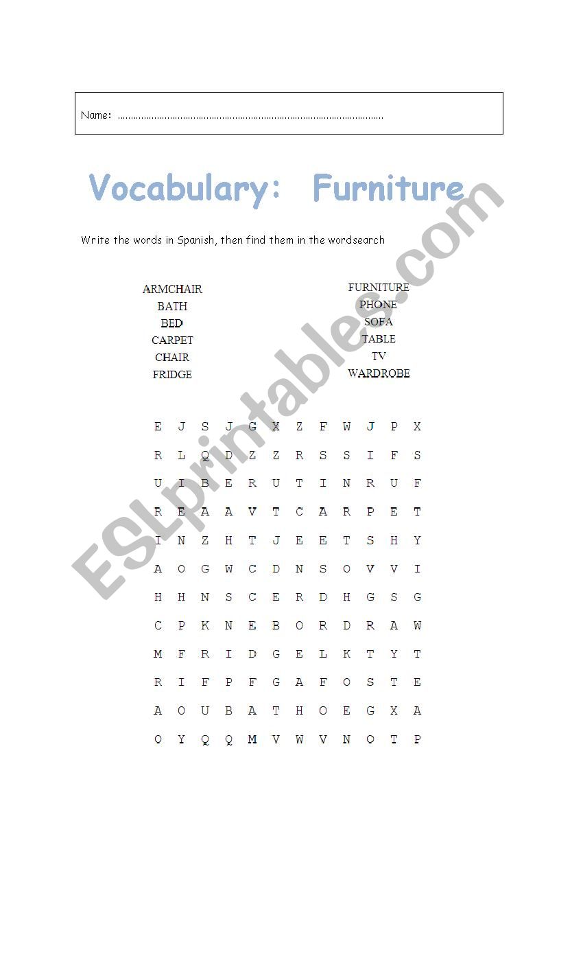 Furniture vocabulary worksheet