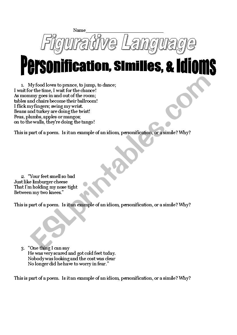 Figurative Language Similes, Personification, Idioms